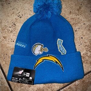 Blue Chargers Beanie with Pom